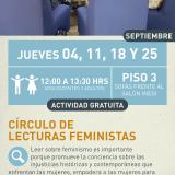 Cartel informativo mostrando un grupo de mujeres platicando mientras estan sentadas en circulo
