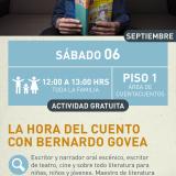 Cartel informativo mostrando una persona usando una mascara de lo que parece ser un lobo, mientras esta leyendo un libro 