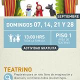 Cartel informativo mostrando tres marionetas del cuento de caperucita roja