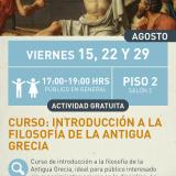 Cartel informativo mostrando un grupo de pensadores de la antigua Grecia