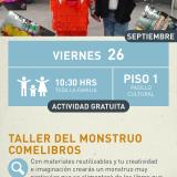 Cartel informativo mostrando al mosntruo comelibros junto a la cuenta cuentos Doris
