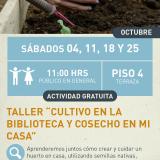 Cartel informativo mostrando las manos de un agricultor tratando un planta en su jardin