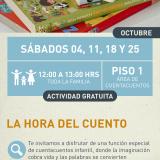 Cartel informativo mostrando una pila de libros infantiles 