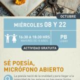 Cartel informativo mostrando unas flores, un juego de llaves y un par de hojas de un libro viejo.