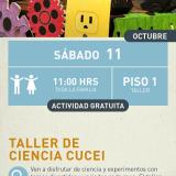 Cartel informativo mostrando varios objetos coloridos de lo que parecen engranes y otros aparatos electricos