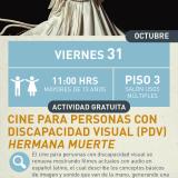 Cartel informativo mostrando a una mujer vestida de blanco gritando 