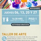 Cartel informativo mostrando una pintura con multiples manos coloridas