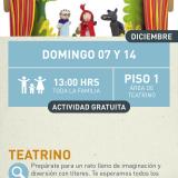 Cartel informativo mostrando tres marionetas del cuento de caperucita roja