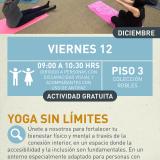 Cartel informativo mostrando a un grupo de personas realizando yoga
