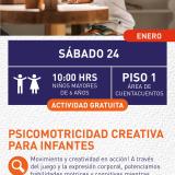 Cartel informativo mostrando a un niño jugando con cosas de madera