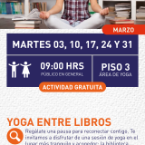 Cartel informativo mostrando una persona sentada meditando