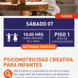 Cartel informativo mostrando un niño jugando con cosas de madera