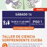 Cartel informativo mostrando dos dibujos de animales vestidos de científicos 