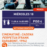 Cartel informativo mostrando a varios reclusos en un patio de su cárcel, jugando lo que parece ser "damas chinas"