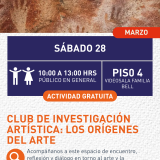 Cartel informativo mostrando una pared llena de pinturas de manos al estilo "rupestre"