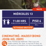 Cartel informativo mostrando a una persona escondida mientras sostiene un arma contundente