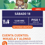 Cartel informativo mostrando un dibujo de dos niños los cuales son los protagonistas del cuento