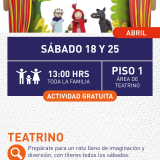 Cartel informativo mostrando un escenario donde hay 3 marionetas, las cuales son personajes del cuento de caperucita roja