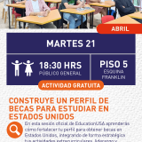 Cartel informativo mostrando un grupo de jovenes sentados en escritorios pequeños tomando una clase de inlges