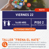 Cartel informativo mostrando un celular con muchos emojis de odio