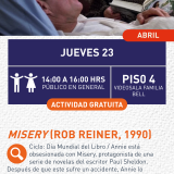 Cartel informativo mostrando a dos actores en su escena, uno de ellos acostado en una cama escuchando un relato del segundo personaje