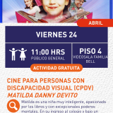 Cartel informativo mostrando el poster de la pelicula de Matilda, donde salen los personajes detrás de un libro