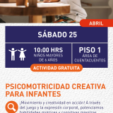 Cartel informativo mostrando un niño jugando con cosas de madera