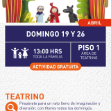 Cartel informativo mostrando un escenario donde hay 3 marionetas, las cuales son personajes del cuento de caperucita roja