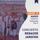 Cartel informativo mostrando un grupo de artistas musicales vestidos con ropas tradicionales