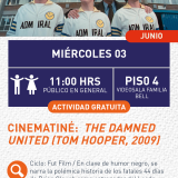 Cartel informativo mostrando a varios personajes de la película estando fuera de un complejo deportivo 