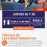 Cartel informativo mostrando a varias mujeres sentadas en circulo conversando