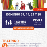 Cartel informativo mostrando un escenario donde hay 3 marionetas, las cuales son personajes del cuento de caperucita roja