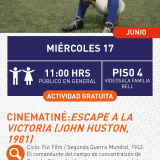 Cartel informativo mostrando un jugador de futbol, sentado en el césped de su cancha de juego