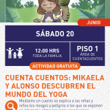Cartel informativo mostrando a el dibujo de dos personajes de un cuento infantil