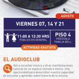 Cartel informativo mostrando un disco de vinilo siendo reproducido