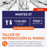 Cartel informativo mostrando un panel de un manga a blanco y negro