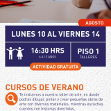 Cartel informativo mostrando a varios niños coloreando dibujos