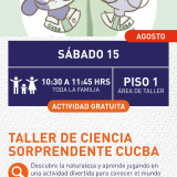 Cartel informativo mostrando dos dibujos de animales vestidos de científicos 