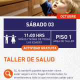 Cartel informativo mostrando un niño tratando de alcanzar un sartén que esta en la cocina