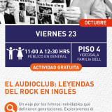 Cartel informativo mostrando una persona leyendo un articulo de The Beatles
