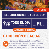 Cartel informativo mostrando un altar del día de muertos 