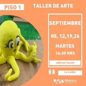 cartel informativo mostrando a un pulpo de plastilina 