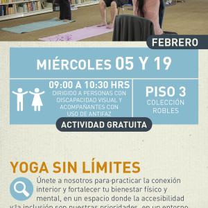 cartel informativo mostrando varias personas con antifaz haciendo yoga