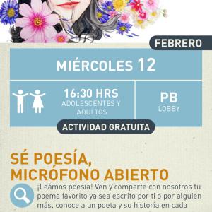 cartel informativo mostrando a una mujer con flores moradas