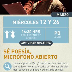 cartel informativo mostrando a una persona con un micrófono
