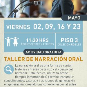 cartel informativo mostrando a una persona parada hablando en un microfono