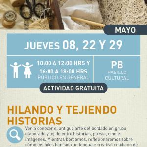 cartel informativo mostrando hilos y unas tijeras