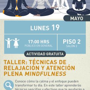 cartel informativo mostrando a 4 personas meditando en dibujo