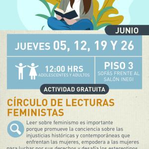 Cartel informativo mostrando a una persona sentada mientras sostiene un libro, todo dibujada con un estilo de colores pasteles