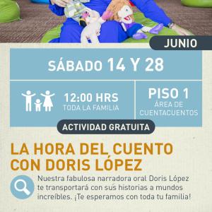 Cartel informativo mostrando a la cuenta cuentos Doris López